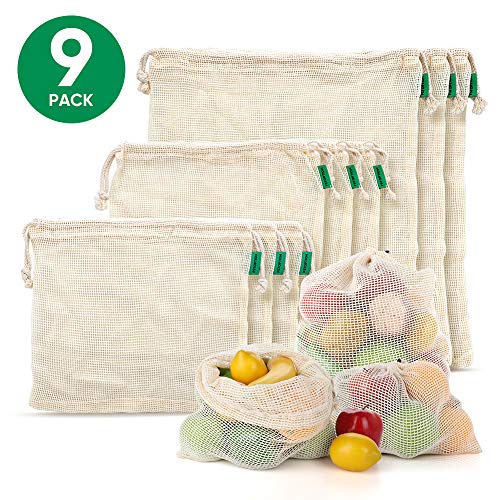 Wayin 9 Sacs en Coton Réutilisables Sacs Produits Réutilisables Lavable pour Ranger Les Fruits et Légumes Durable et Sac à Légumes Réutilisable