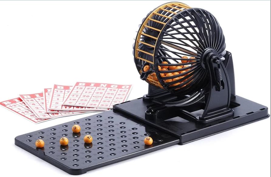 MISBAH Complete BINGO Game Set, Manual American Bingo Game Machine (75 Numbers), Tabletop Gaming Machine, Black