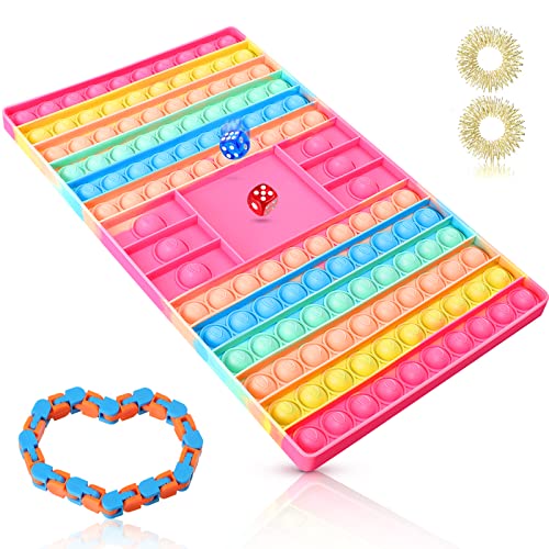 EFFAN Big Size Push Pop Game Fidget Toy with Dice Rainbow Pop Chess Game, 3 Fidget Sensory Toys Pop Push It Game, Bubble Fidget Chess Board, Interactive Jumbo Pop Stress Relief Fidget Toy