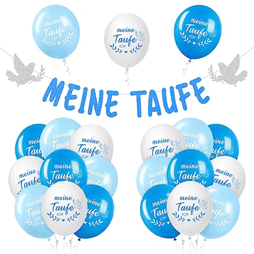 Bluelves Taufe Deko Blau - Meine Girlande, 18 PCS Luftballons (12 Zoll) + 1 PCS Girlande, Glitter Set für Konfirmation Deko
