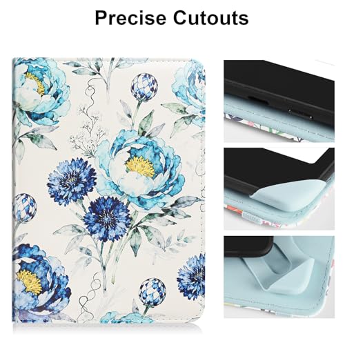 Image of HoYiXi Universal Case for 6 inch Kindle eReader Compatible with Paperwhite(2015 /2018) /Pocketbook and Tolino /Kobo Clara HD,6 inch eReader Protective Case Cover Elastic Rope,Flowers 2