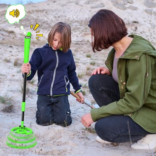 Metal Detector for Kids, Adjustable 27.5"-37.8" Kids Metal Detector with Intuitive LCD Display, Lightweight 6.5" Search Coil Metal Detector Kit for Exploration, Toy Gift for Boys Girls - Green
