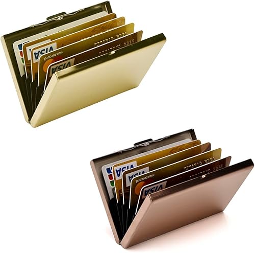 EASTNIGHTS Paquete de 2 juegos  Protector de tarjeta de crédito RFID de metal para tarjetas de crédito, cartera para tarjetas de visita para hombres