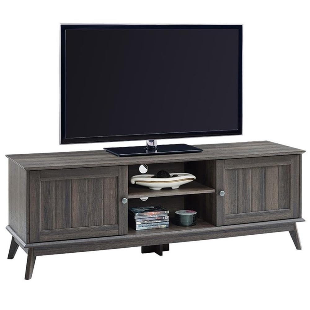 Newport Series Modern TV Media Console Stand Entertainment Center with Two Doors and Adjustable Storage Shelves | Sturdy and Wide| Easy Assembly |Smoke Oak Wood Look Accent Living Room Home Furniture