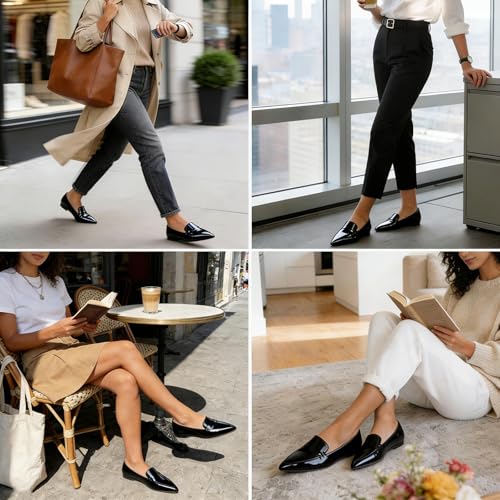 Image of MUSSHOE Pointed Toe Flats for Women, Comfortable Business Casual Work Shoes, Slip On Loafers with Arch Support, Office Walking Flats for All Day Standing