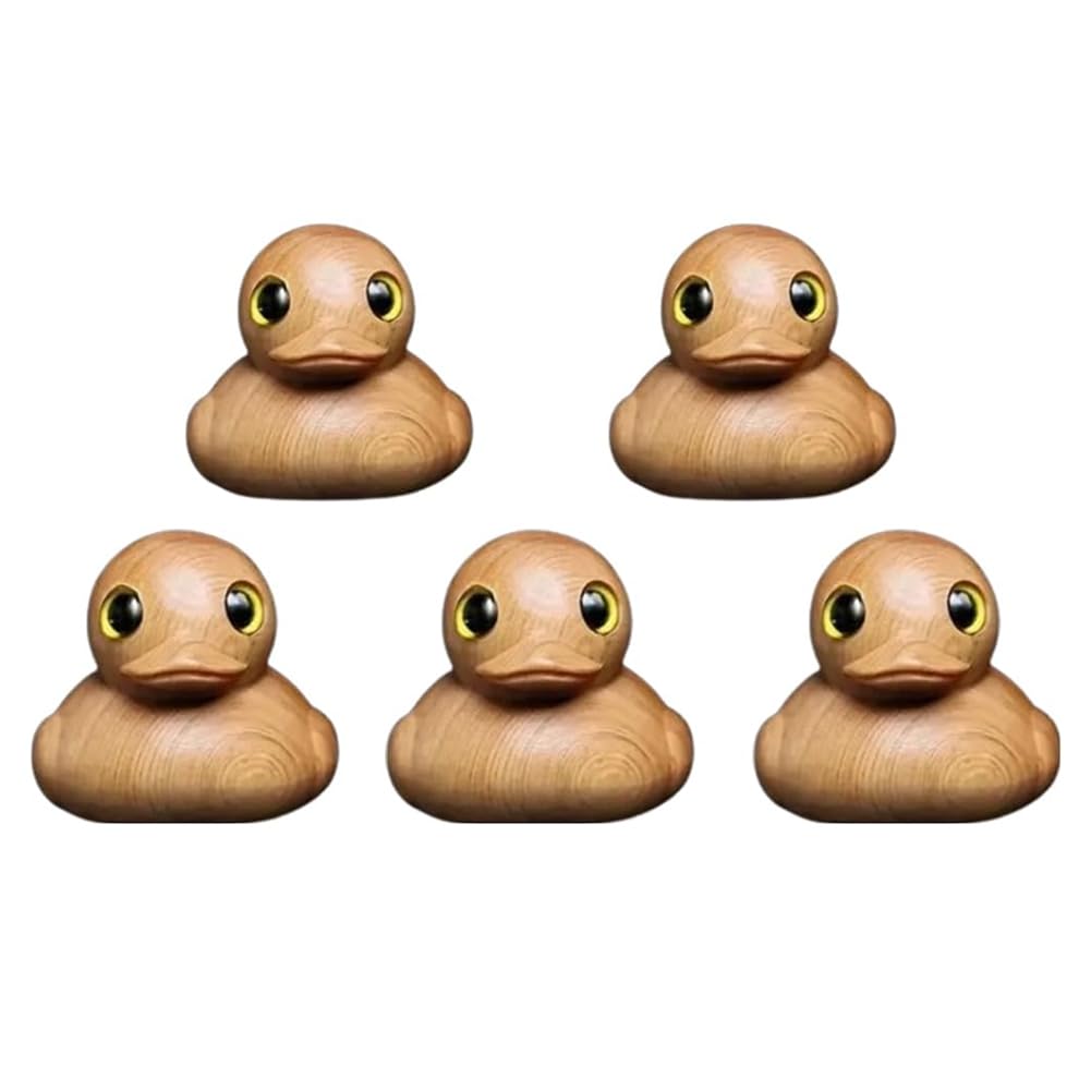 CTRLZS 5PCS Handmade Wooden Rubber Duck Mini Wooden Rubber Duck Figurine Good Luck Wooden Hand Carved Wooden Duck Statue