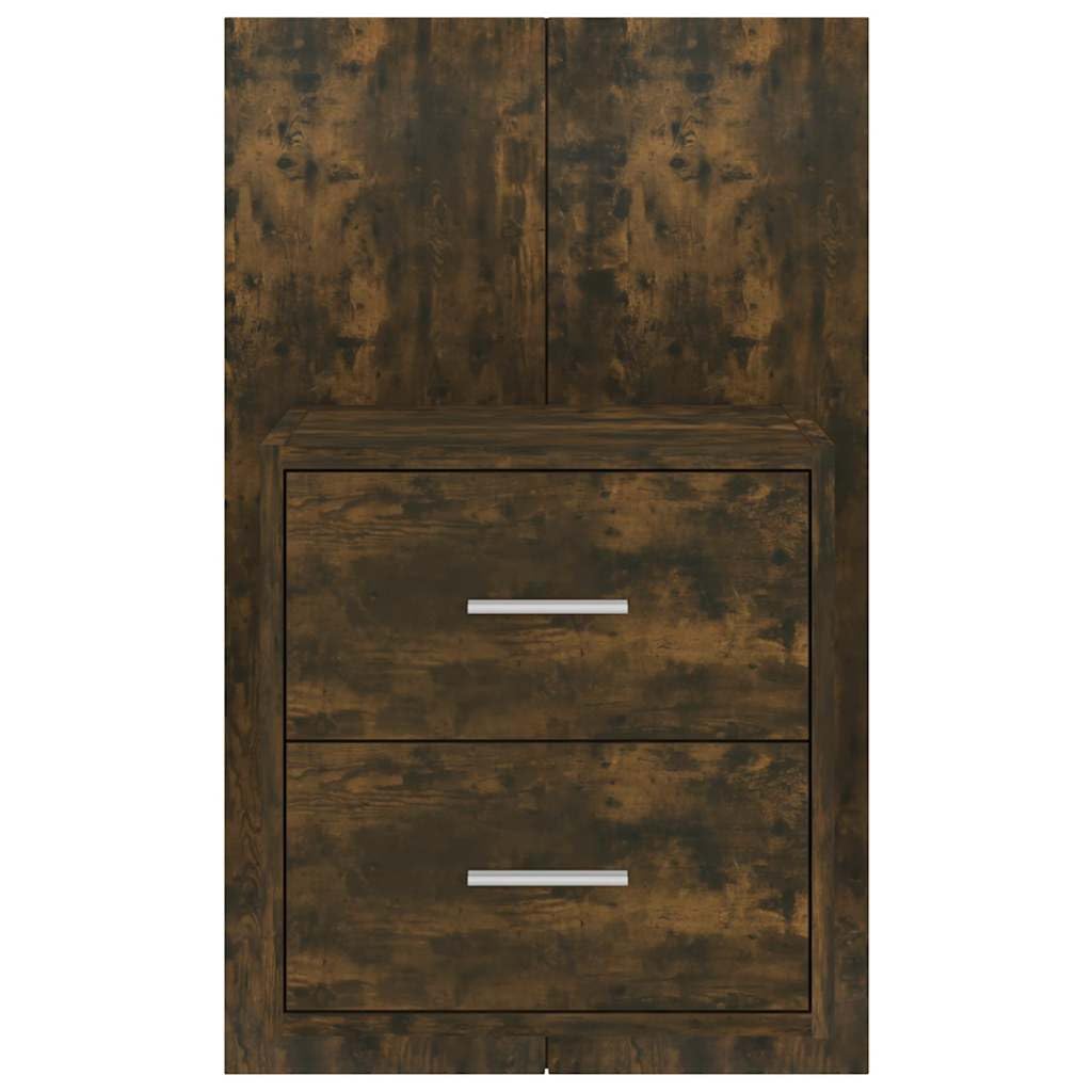 Ścienne stoliki nocne 2 szt. dąb wędzony, wiszący z materiału drewnopochodnego, 48,5 x 32,5 x 80 cm, nośność 50 kg, szafka nocna do sypialni i salonu, miejsce do przechowywania