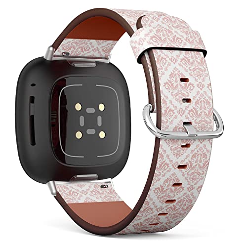 CJBROES Replacement Leather Watch Band, Compatible with Fitbit Versa 3 and Fitbit Sense of Wristband Bracelet Accessory - Oriental Classic Pink