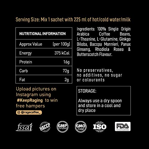 Image of Rage Coffee - Instant Coffee Sachet Pack | Butterscotch Delight Flavoured Coffee | Pack of 30 coffee sachets | 100% Arabica Coffee Beans | Great coffee anytime, anywhere