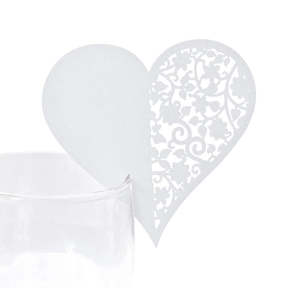 SYSUII 50 segnaposto per matrimonio, con ciondolo a forma di cuore, in vetro, per bicchieri da vino, tazza, matrimonio, champagne, decorazione per la casa, blu cielo