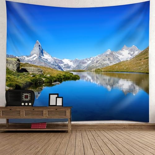 Tenture murale nature paysage montagnes et lac en tissu decoration salon