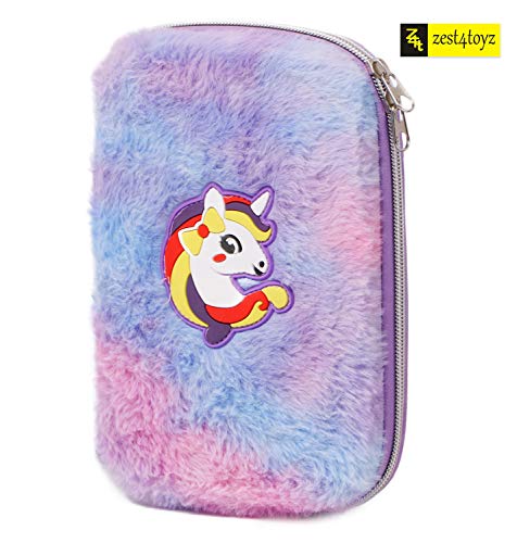 Image of Zest 4 Toyz Unicorn Fluffy Pencil Case|Cute Plush Pencil Pouch Large Capacity Hardtop EVA Pencil Case with Soft Fur Durable Zipper|School Pouch for Girls-Multicolor