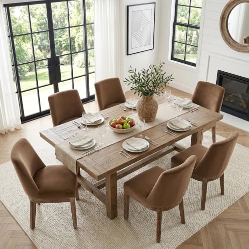 Image of HNY Modern Dining Chairs Set of 2 with Ergonomic Back Support, Soft Velvet Upholstered Dining Room Chairs with Sturdy Solid Wood Frame, Farmhouse Kitchen Chair for Living Room, Apartment, Khaki