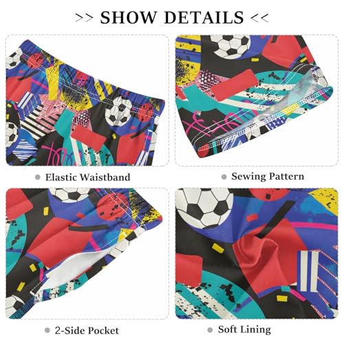 ALAZA Soccer Football Geometics Pajama Shorts Sleep Shorts Pant Lounge Pajama Bottoms Elastic Waist with Pockets3
