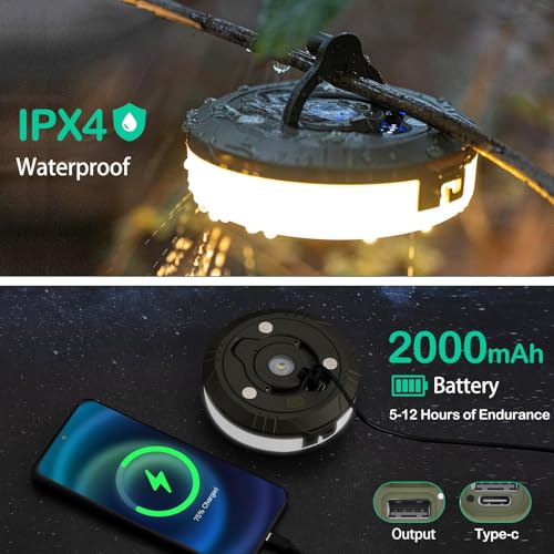 Sutaig 2-Pack Camping String Lights, 4 in 1 Outdoor Camping Lantern with 8 Lighting Modes(32.8Ft), Quick 30s Recovery, Waterproof, Type-C Fast Charging, Portable Lights for Camping/Yard/Hiking by Sutaig - Image 5