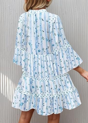 SELINK Girls Ruffle 3/4 Sleeve Dresses Kids Cute V Neck Casual Tribal Print Babydoll Boho Mini Dress2