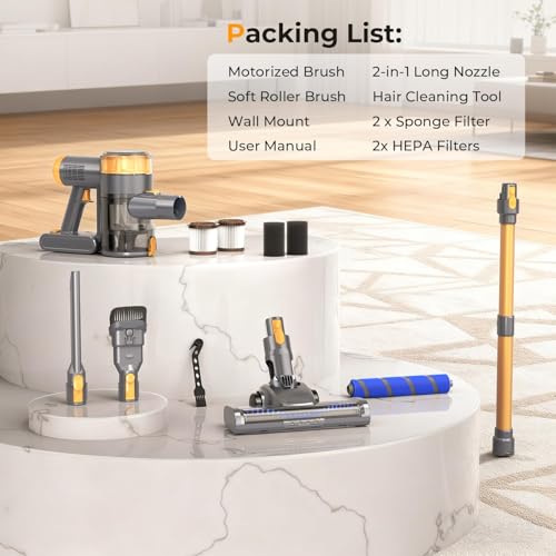 Image of Cordless Vacuum Cleaner, 30Kpa Vacuum Cleaners for Home, Stick Vacuum with LED Display, 2 Roller Brushes for Anti-Tangle & Hard Floor, 6 in 1 Lightweight Vacuum for Hard Floors Carpet Pet Hair