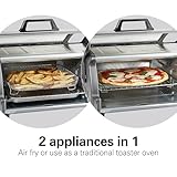 Hamilton Beach Air Fryer Toaster Oven Combo with Large Capacity, Fits 6 Slices or 12” Pizza, 4 Cooking Functions for Convection, Bake, Broil, Roll-Top Door, Easy Reach Sure-Crisp, Stainless Steel