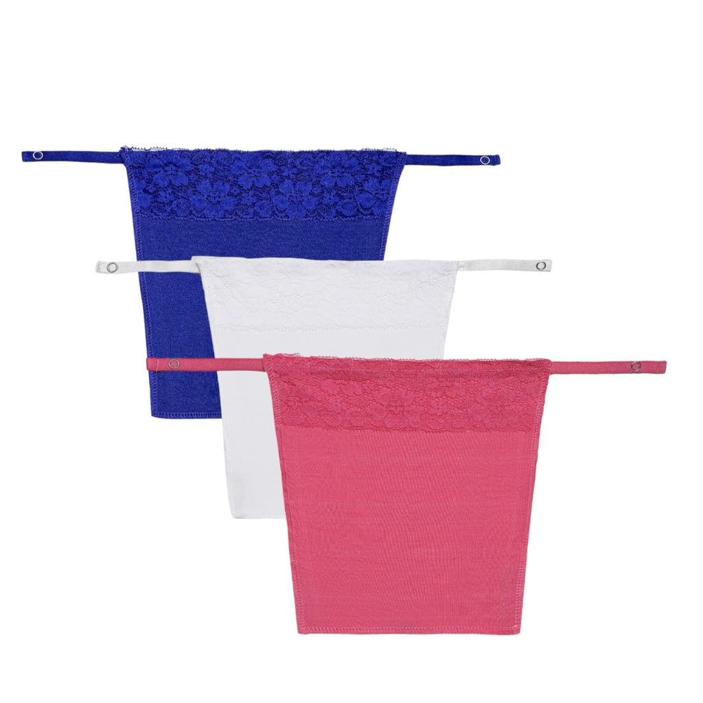 Sponsored Ad – Women's Cotton Camisole Cleavage Cover Clip-on Mock Lace Camisecret - Pink White Royal Blue, One Size