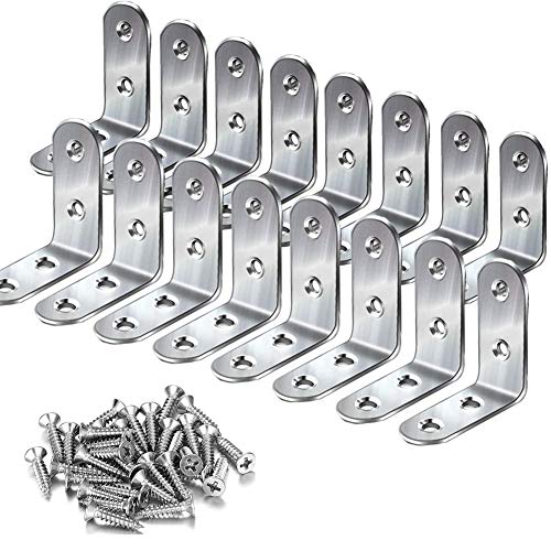 Corner Brace, l Bracket 16 Pieces 40mmx40mm Stainless Steel Brace Corner Steel Joint Right Angle Bracket Fastener with 64 Screws