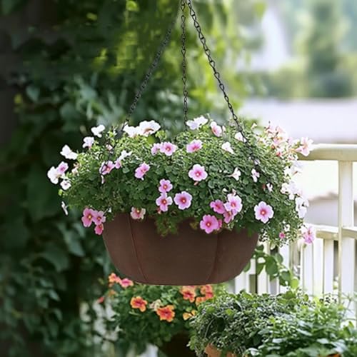 Panier de fleurs d'extérieur portable marron avec drainage optimal - 4