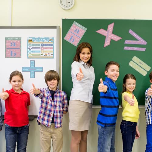 Image of Geyoga 15 Pcs Educational Math Posters Set for Elementary Mathematics Classroom Symbol Addition Subtraction Multiplication Division Fractions, Percentages Back to School for Ages 3-10(Pastel)