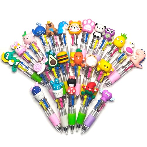 24 Penne Multicolore e Penna 4 Colori con Adorabili Animali Kawaii Penna Multicolora Bambini Regalo Feste Ideali per Pasqua,Giornata dei Bambini,Compleanni, Feste, Regali