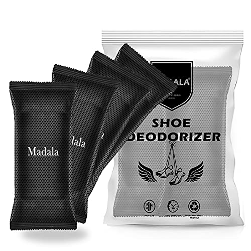 Madala 4 Packs Shoe Deodorizer Inserts, Natural Bamboo Shoe Odor Eliminator Sneaker Balls, Shoe Smell Eliminator, Bamboo Charcoal Air Purifying Bags for Sneaker Shoe Gym Bags Lockers Home Closet Pet