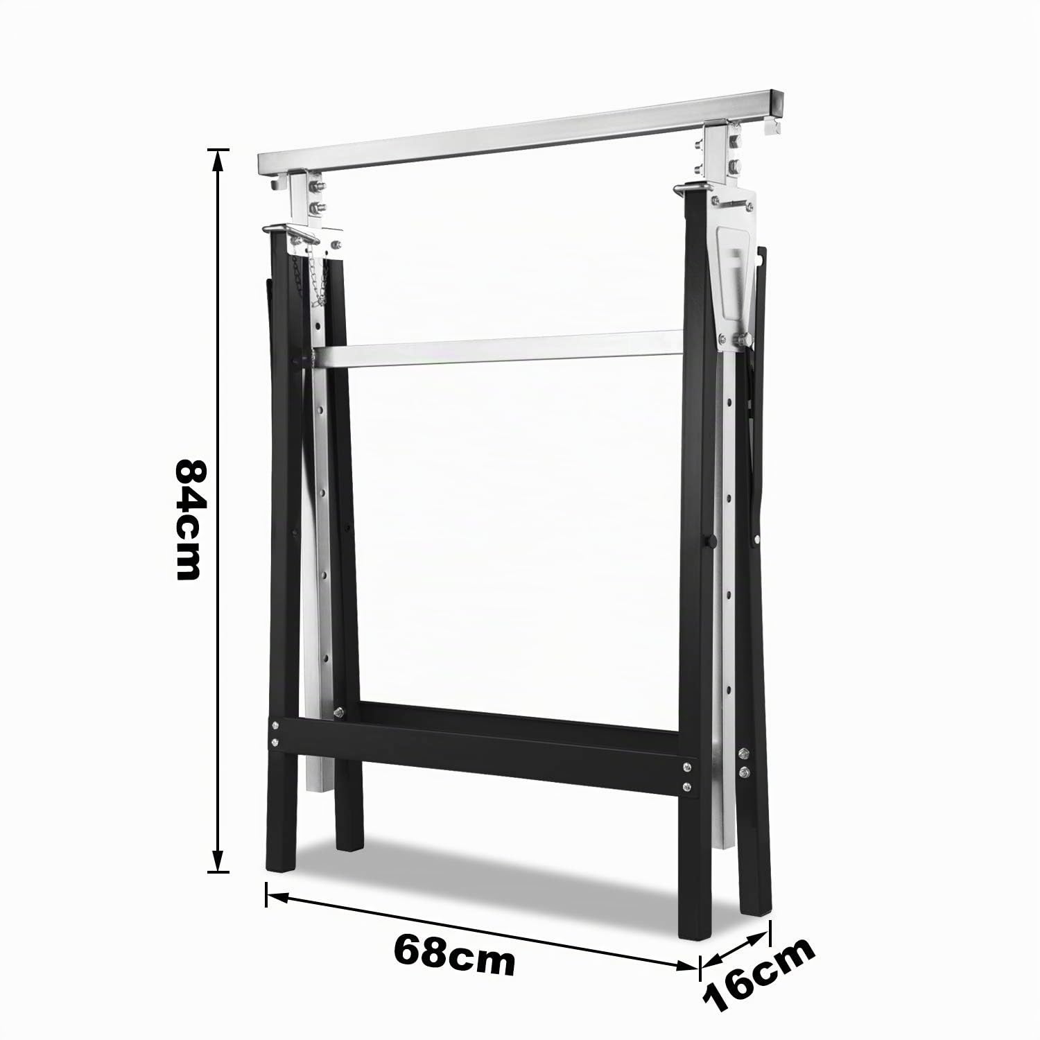 Randaco - Set di 2 cavalletti da lavoro, nero, regolabili in altezza in 7 posizioni, 80-130 cm, pieghevole, cavalletto per ponteggio stabile fino a 200 kg con dispositivo antiscivolo