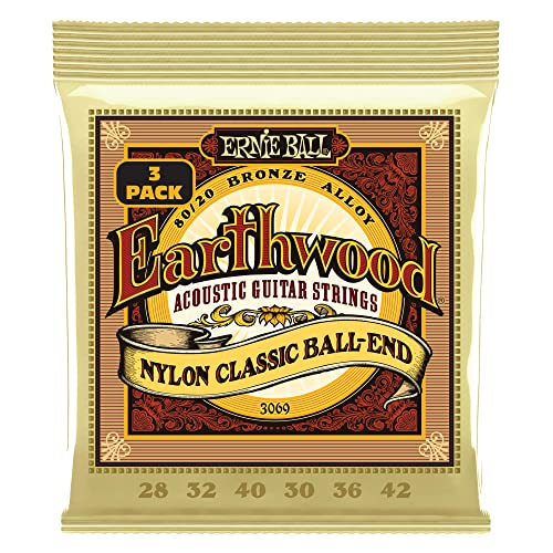 Ernie Ball Classical Guitars Strings, Clear and Gold, Ball End, Clear & Gold, 3-Pack