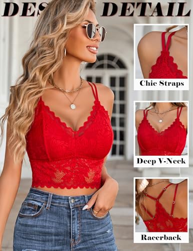 Image of Avidlove Lace Bralette for Women V Neck Camisoles Racerback Adjustable Strap Sexy Crop Tops