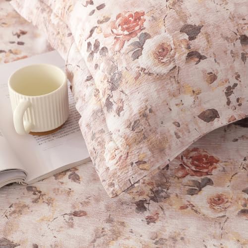 Image of Story@Home King Size Air Cotton Fitted Bedsheet 240 TC Fitted Sheet with 2 Pillow Covers, Soft & Durable Bed Sheet for King Bed (182 x 198 cm, Floral Print, Ivory Rose)