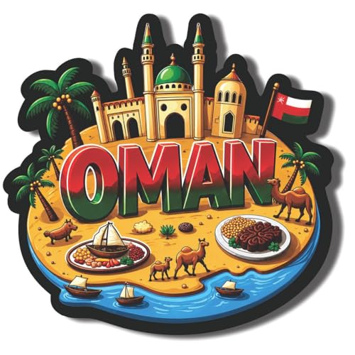 Image of CVANU Oman Country Landmark Theme 2pcs MDF Fridge Magnet - Wooden Travel Souvenir Refrigerator Decorative Collectible Magnet