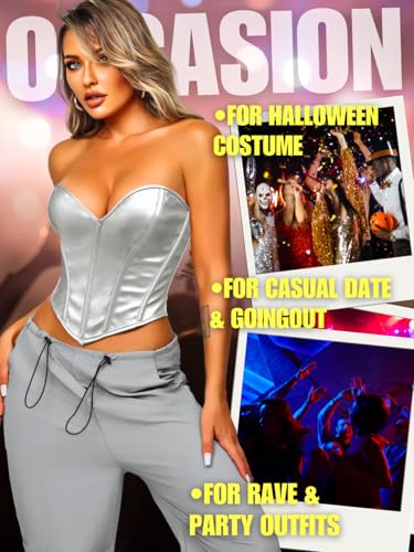Image of ChiaoLezhee Heart Corset Top For Women, Sexy Concert Outfits Going Out, Strapless Crop Top, Overbust Bustier