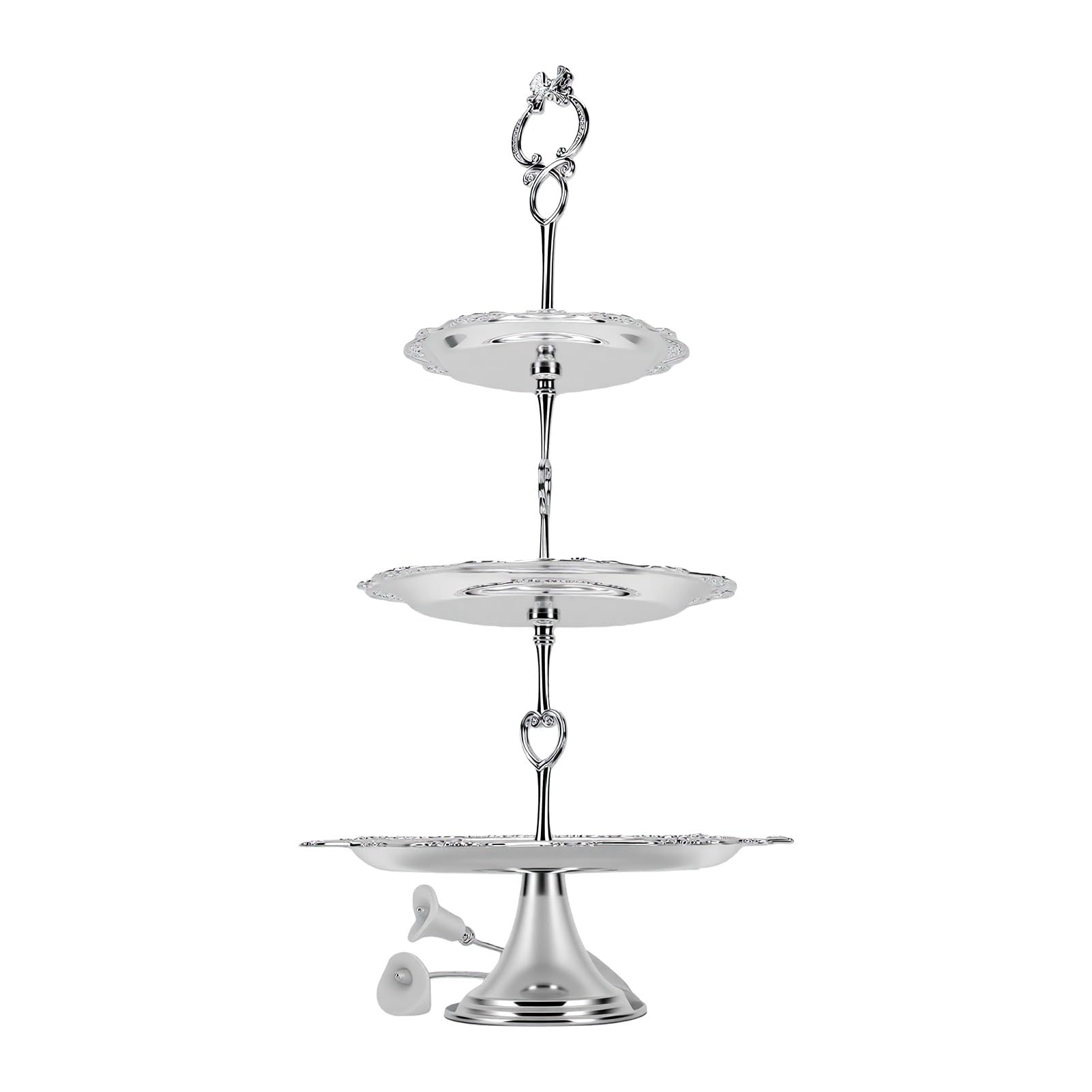 Generic Alzata Decorativa da Dessert a 3 Livelli per Antipasti e Frutta Secca, Design Floreale, Struttura in Ferro, Adatta per Cene, Eventi e Decorazioni per la Casa (SILVER)