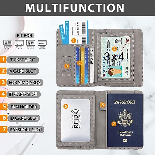 Image of Melsbrinna RFID Passport Holder for Travel, Unisex Adults, Grey, PU Leather, RFID Protected, Passport Cover