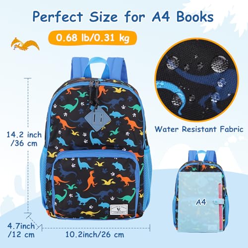 VX VONXURY Kids Backpack,Cute Preschool Toddler Schoolbag for Boys with Chest Strap Small（Black Dinosaur3