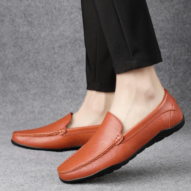 Loafers for Men Simple Round Toe Solid Color Leather Loafers Flexible Slip Resistant Lightweight Wedding Slip-on4