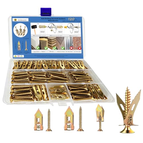 120pcs Self Drilling Drywall Anchors with Screws, Metal Expansion Bolt for Drywall,Zinc-Plated...