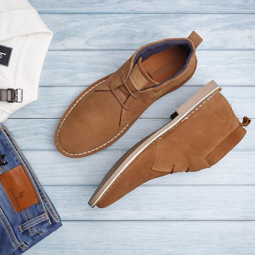 Image of LOUIS STITCH Chukka Boots For Men| Suede Leather Boots for Men| High Ankle Casual Boot | Casual Office & Trekking Shoes | Hiking Boots for Men | Stitch Down Desert Boots |Size-UK012 Tan SDSUCKCUTN