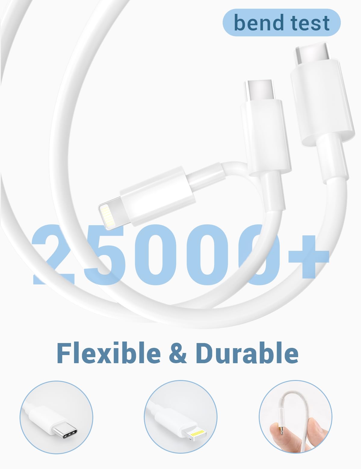 Confezione da 5 cavi da USB C a Lightning (certificato Apple MFi), caricabatterie rapido per iPhone, ricarica di tipo C, compatibile con iPhone 14, 13, 12, 11, Pro Max, X, XS, XR 8, 7, 6s Plus, SE