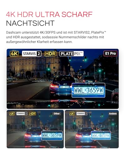VANTRUE E1 Pro 4K HDR STARVIS 2 Dashcam Auto vorne, 5Ghz WLAN Mini Dash Cam mit CPL, GPS Sprachbefehle, 15Sek. Puffer Parküberwachung, Prima Nachtsicht, 1.54 Zoll 160°Versteckte Autokamera, max. 1TB – Bild 4