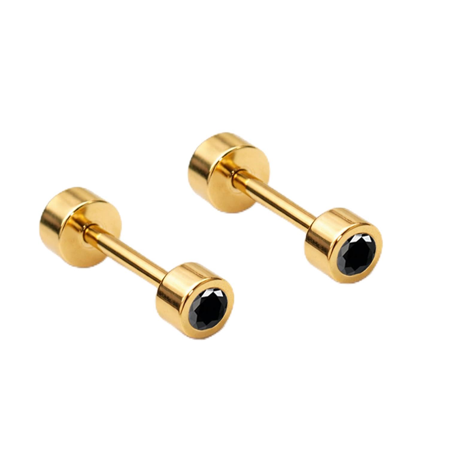 vama FASHIONS 4mm 18K Gold Plated Stainless Steel Anti Tarnish Piercing Tyre Shape Black Stone Ear Stud Lightweight Hypoallergenic Studs Earrings for Men & Boys-picture-21
