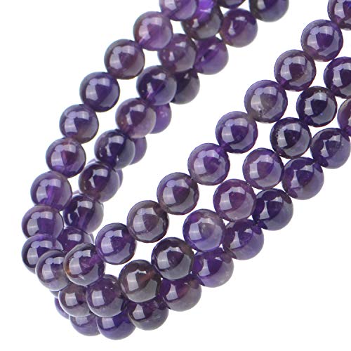 Image of 100Pcs Natural Crystal Beads Stone Gemstone Round Loose Energy Healing Beads with Free Crystal Stretch Cord for Jewelry Making (Amethyst, 6MM)