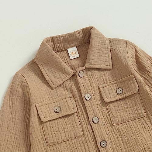 Image of VISGOGO Toddler Boy Linen Outfit Baby Boy Fall Winter Clothes Set Button-Down Shirt Tops Cotton Linen Pants 2PCS