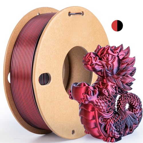 Silk Dual Color PLA+ 3D Drucker Filament 1.75mm, No Tangle Shiny Filament Nettogewicht 250g Spule (0.55lbs), 2-in-1 Silk PLA Pro Plus, Schwarz+Rot