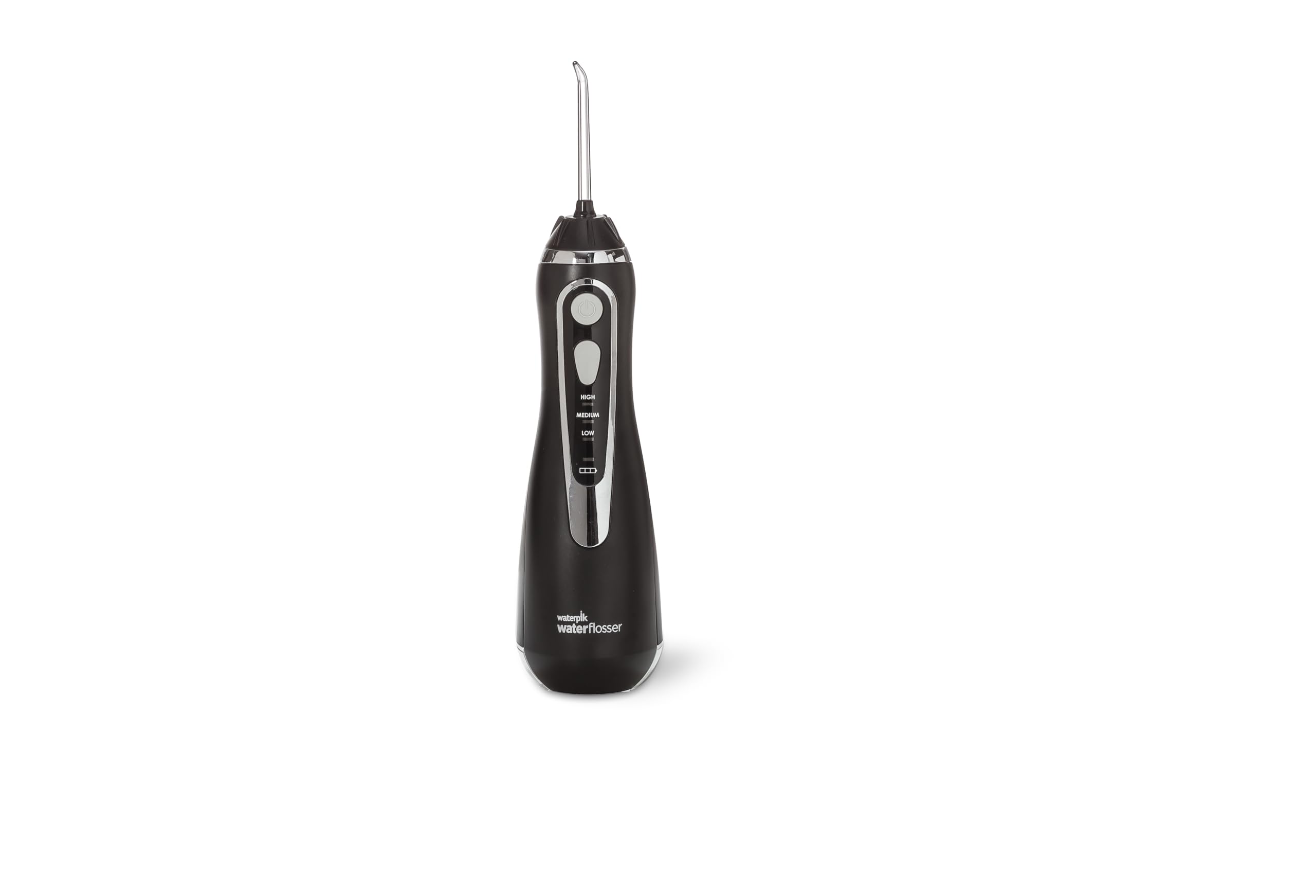Waterpik - Irrigador dental inalámbrico avanzado con 3 ajustes de presión, herramienta de extracción de placa dental, ideal para viajes o baños pequeños con cargador USB, color negro (WP-582UK)