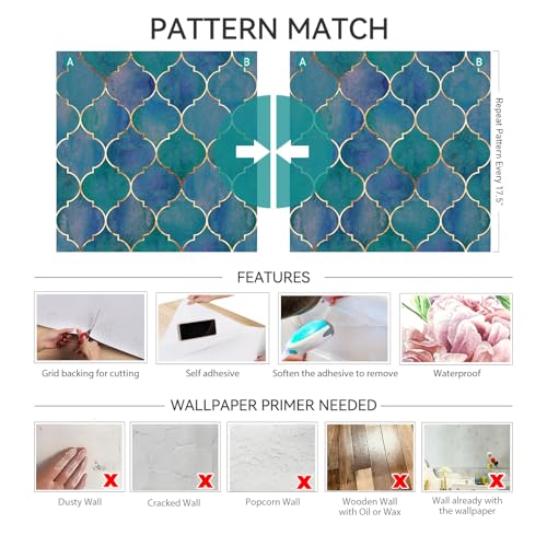 Papier peint autocollant marocain bleu et doré chic et durable
