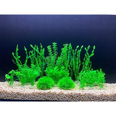 BEGONDIS 18 Pcs Artificial Green Water Plants, Fish Tank Aquarium Decorations, Made of Soft Plastic Cover