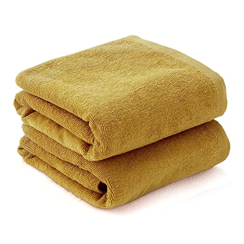 タオルファクトリーラボ 薄手 速乾 バスタオル 2枚セット [デイリー] マスタードイエロー 綿100％ 吸収 プチプラタオル 001 約60×120cm